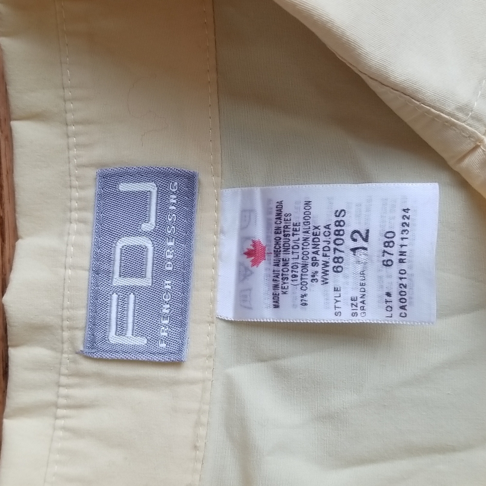 (12) FDJ French Dressing Pastel Yellow Button Up ¾ Sleeve Top Business Casual - Picture 3 of 7